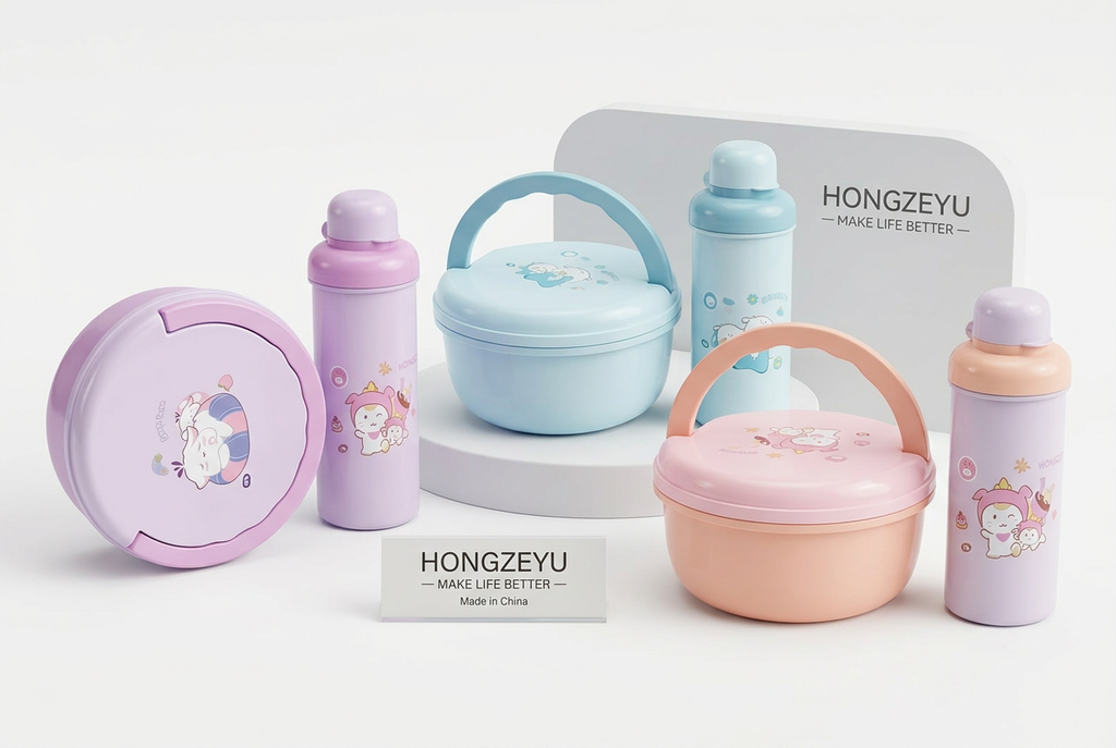 Cartoon round tiffin and sipper sets, a Kanjak return gift for kids