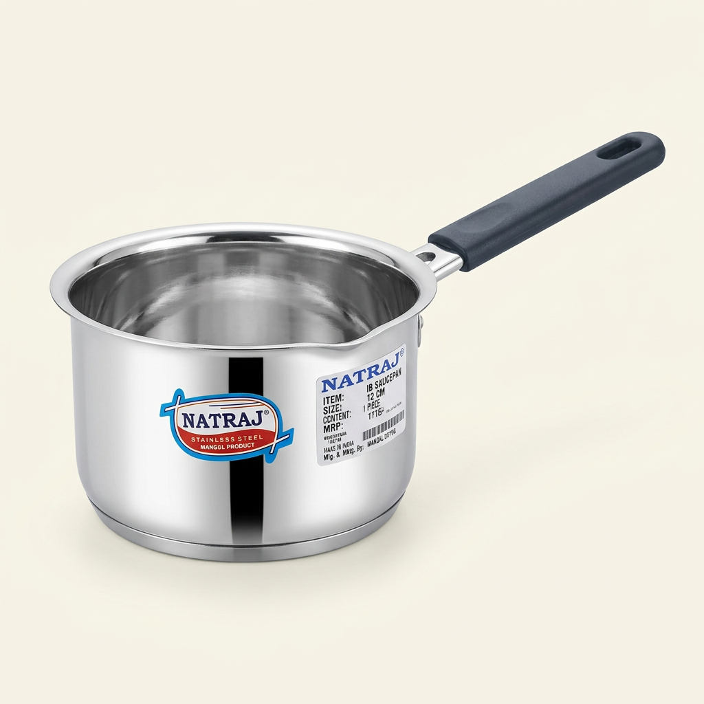 AI-generated studio illustration of Natraj 12 cm silver saucepan