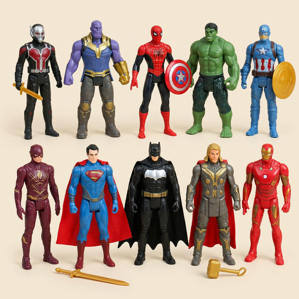 AI illustration: conceptual unboxed lineup based on packaging photo, not verified unboxed contents