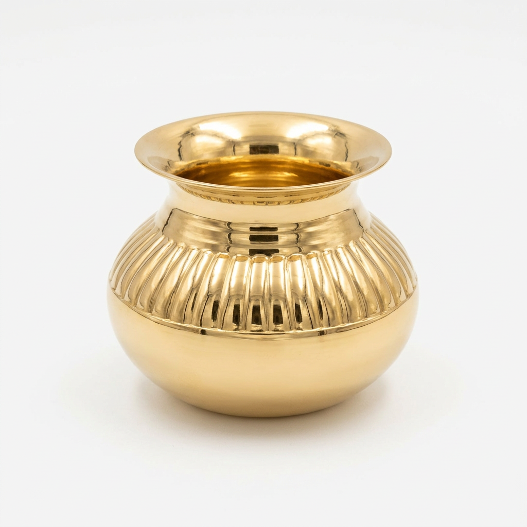 AI-generated Small fluted gold-tone lota, based on supplied photographs.