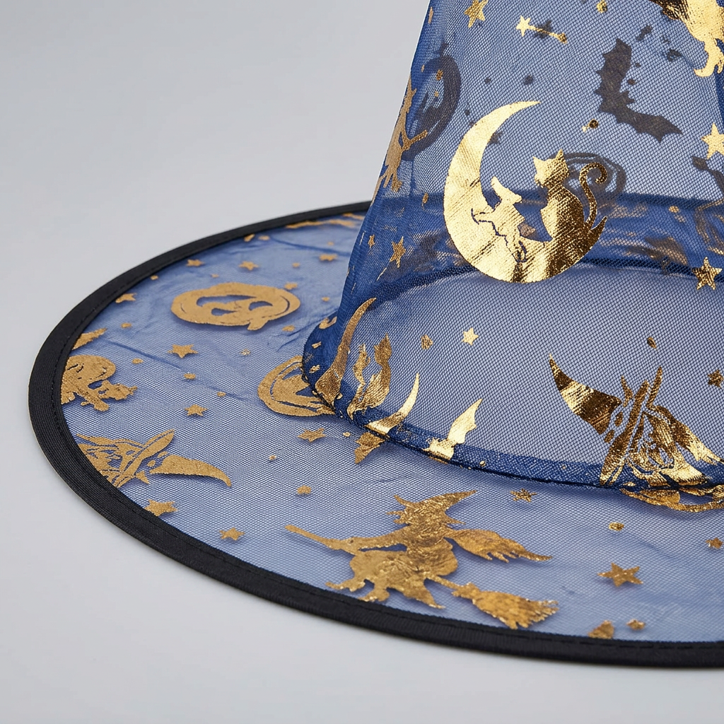 AI illustration: blue sheer fabric and gold-coloured motif detail