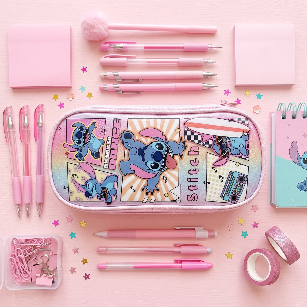 Stitch Pencil Case - Lifestyle flat lay