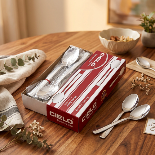 Cielo spoon box packaging on wooden dining table