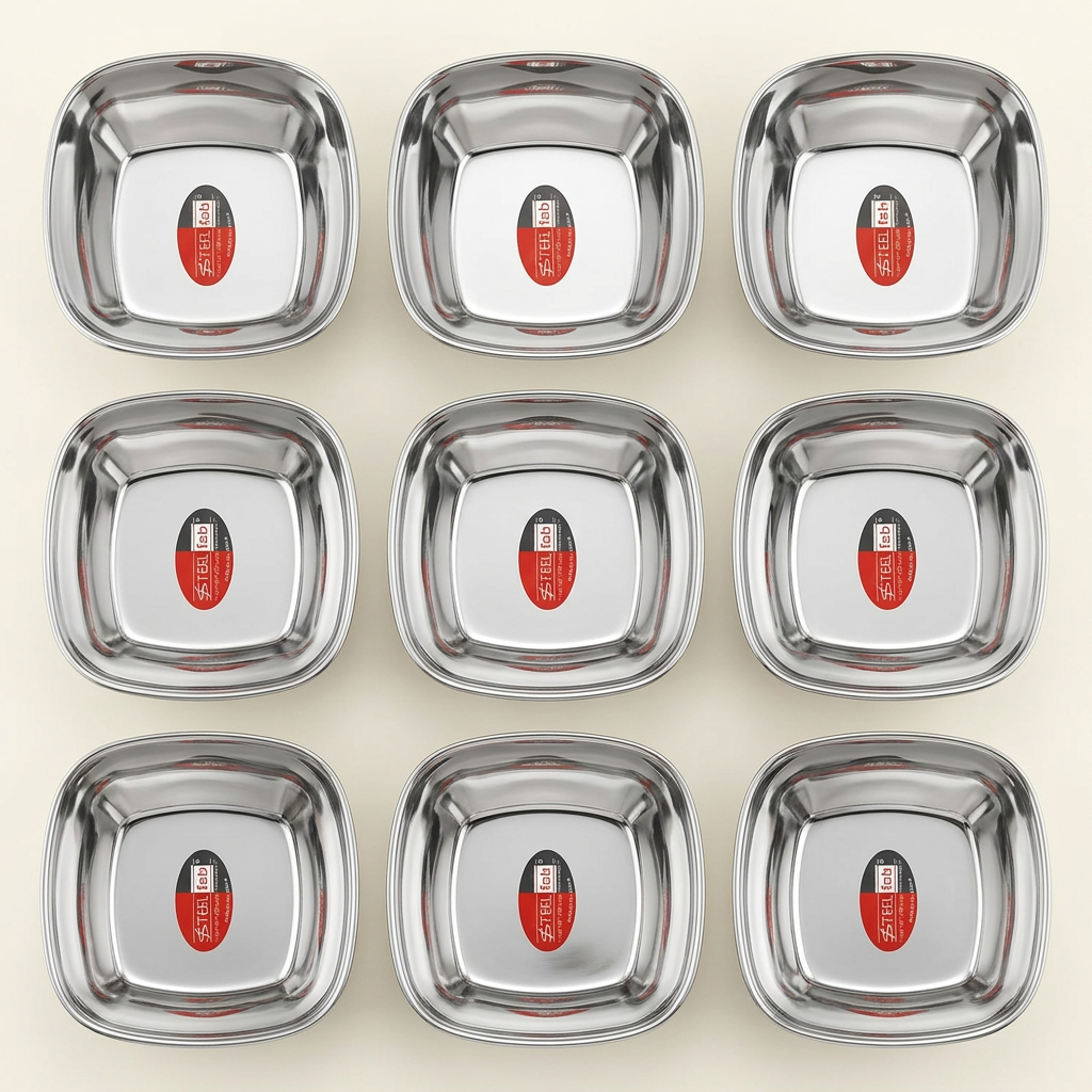 AI illustration: Large square six-bowl set studio view