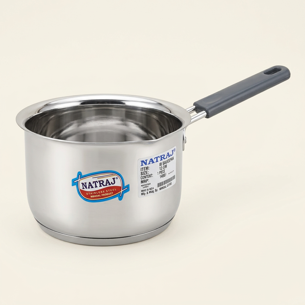 AI-generated studio illustration of Natraj 13 cm silver saucepan