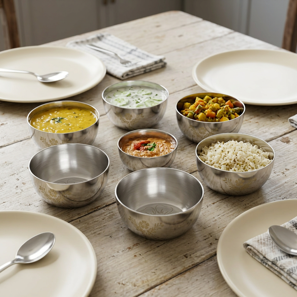 AI illustration: floral six-bowl set everyday dining, props excluded