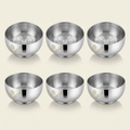 AI illustration: six smooth-rim floral bowls studio view