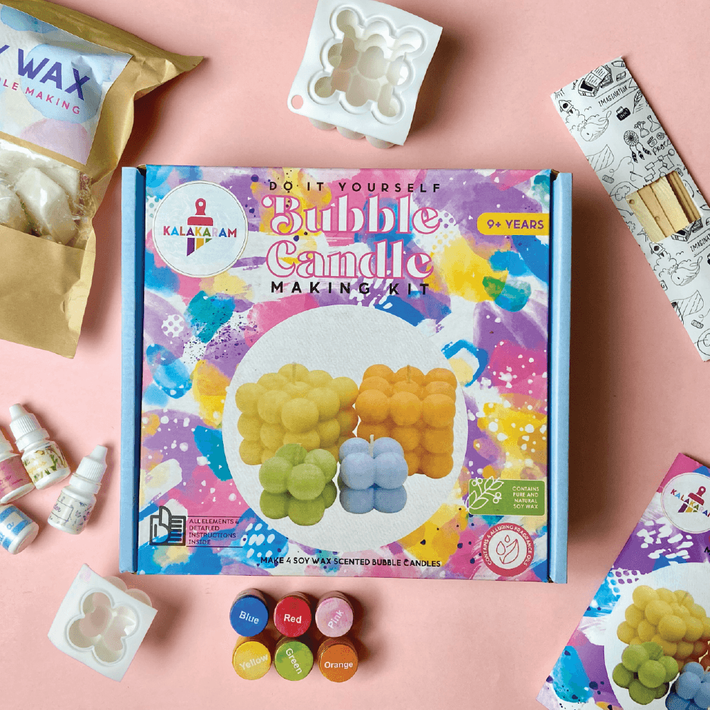 Kalakaram Bubble Candle Making Kit box with pastel bubble-shaped candles