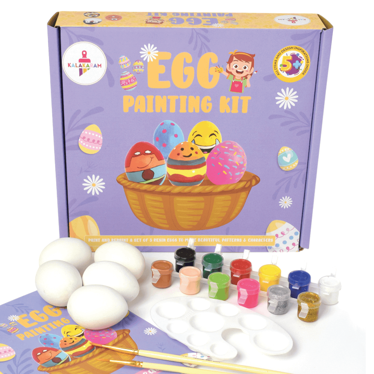 Kalakaram egg painting kit with five wooden eggs, paints and brushes