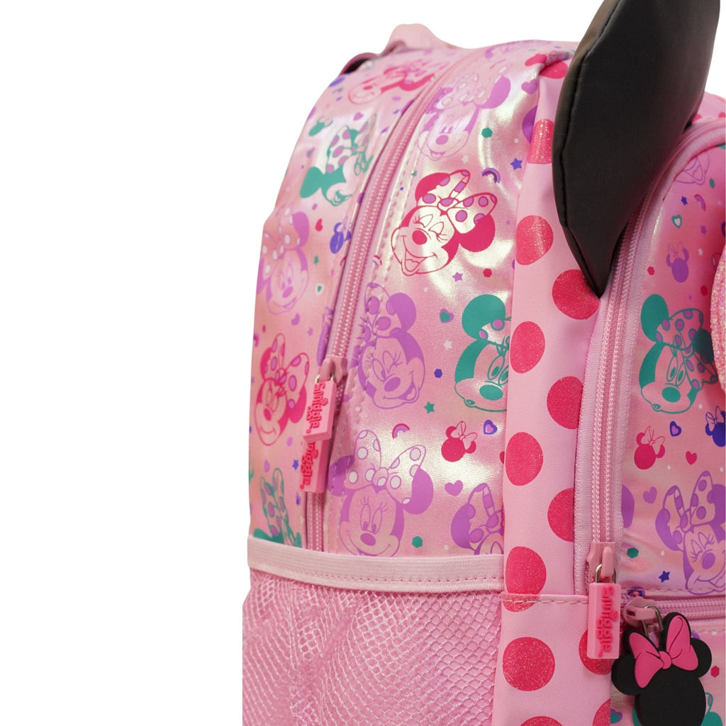 Smiggle Minnie Mouse Bow School Backpack – Large – zip and fabric detail