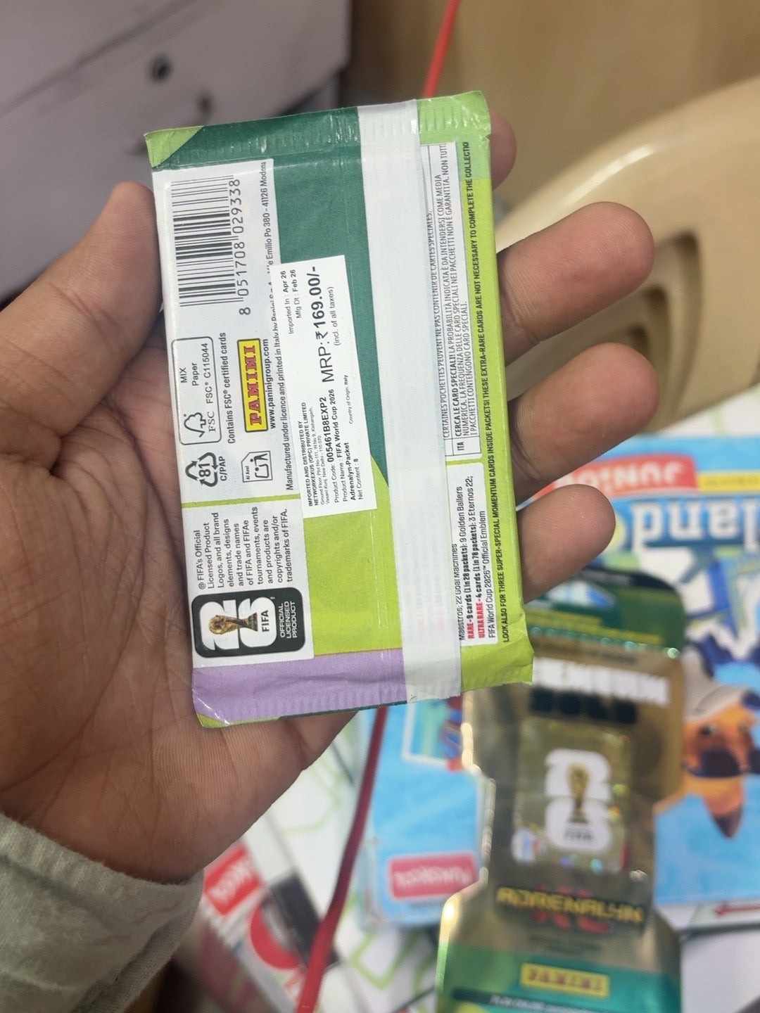 Panini FIFA World Cup 2026 Adrenalyn XL Trading Cards – 8-Card Pack – actual pack back and MRP label