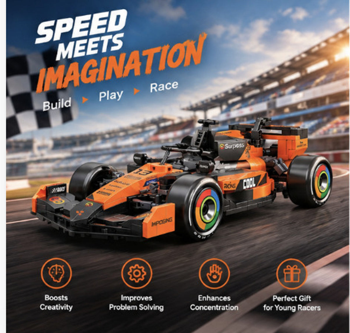 ThinkerPlace Roaring F1 Building Set – 467 pcs, Orange – view 5