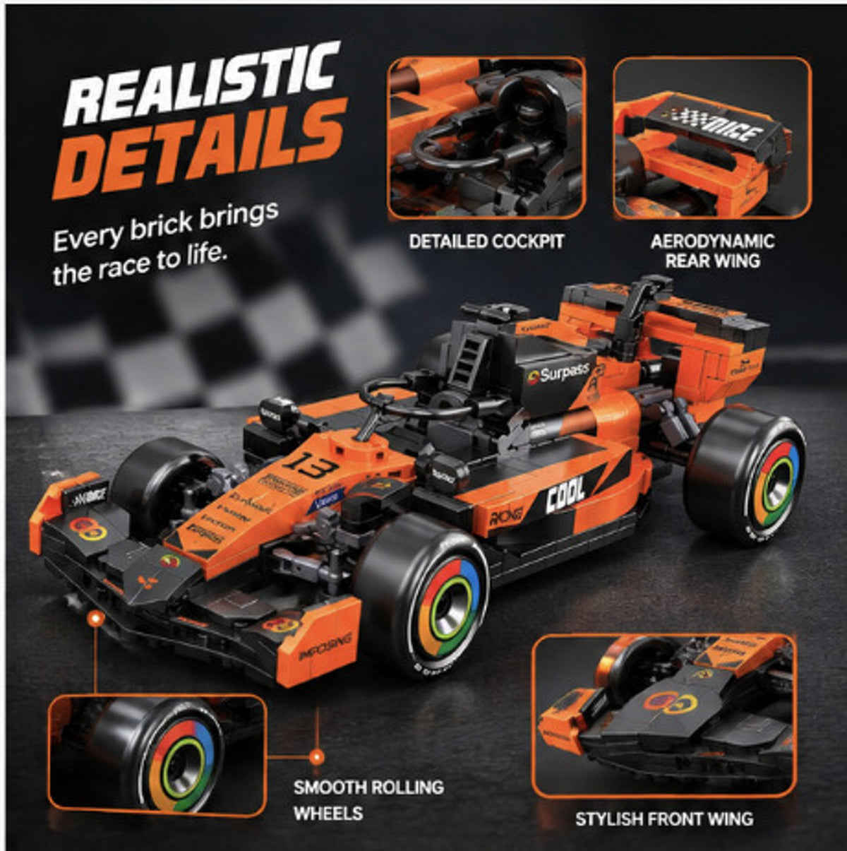 ThinkerPlace Roaring F1 Building Set – 467 pcs, Orange – view 3