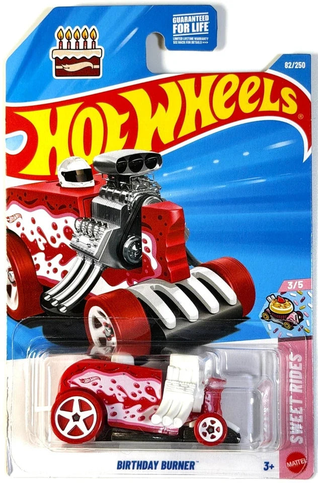 Hot Wheels Birthday Burner Sweet Rides 3/5 Guaranteed for Life card packaging