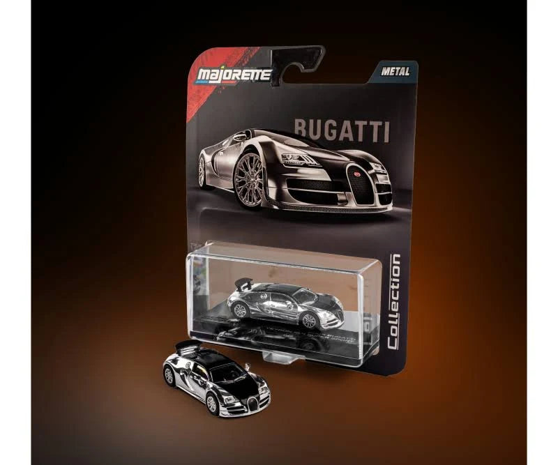 Majorette Bugatti Veyron - chrome and black finish with Majorette collection blister card