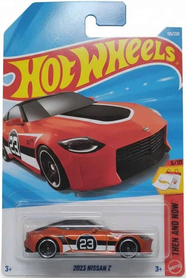 Hot Wheels 2023 Nissan Z Then and Now 5/10 Orange #23 on card packaging