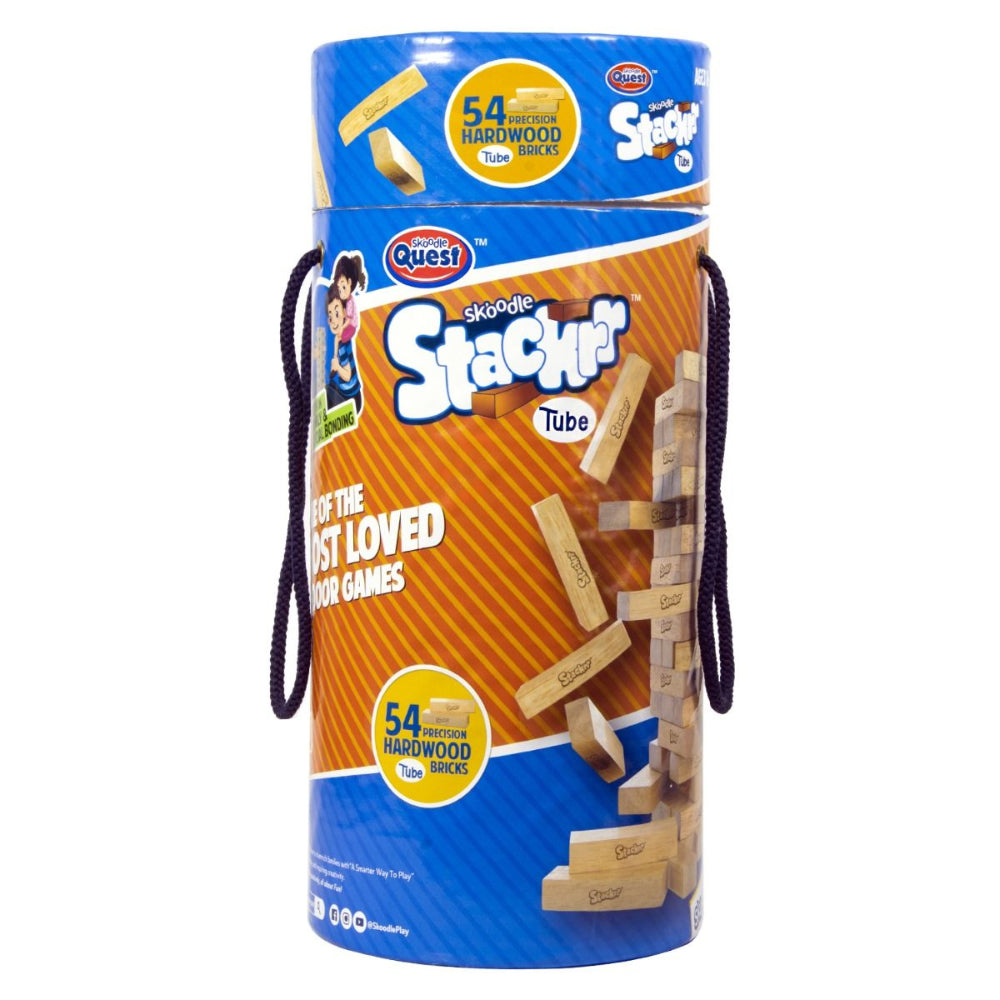 Skoodle Quest Stackrr Tube Wooden Stacking Game – 54 Blocks, Age 6+