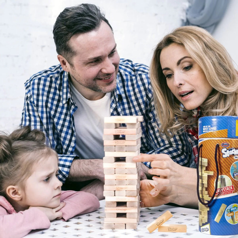 Skoodle Quest Stackrr Tube Wooden Stacking Game – 54 Blocks, Age 6+