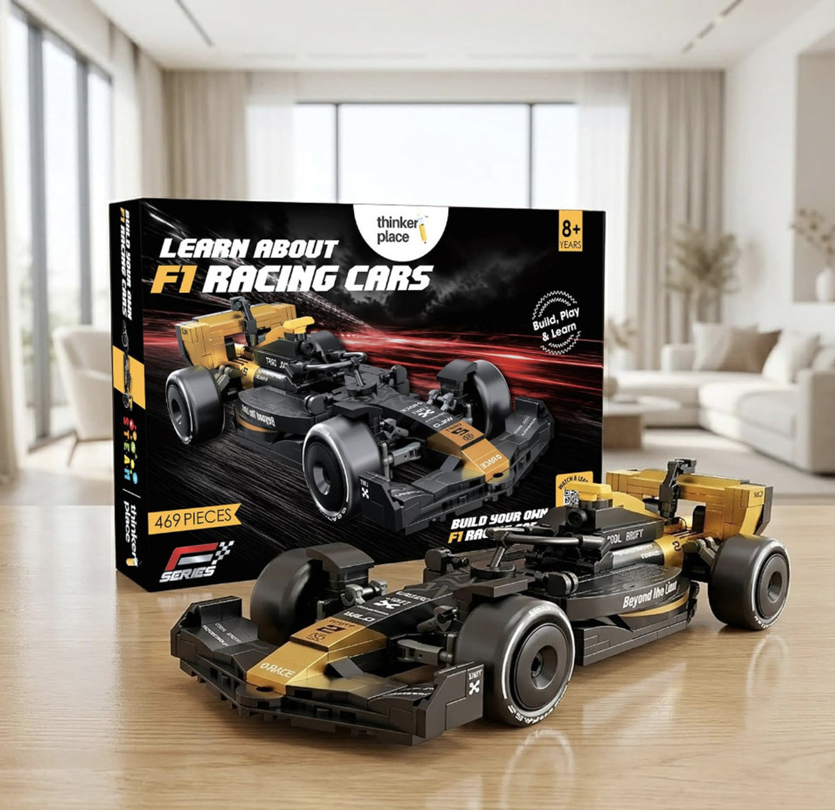 ThinkerPlace Speed F1 Building Set – 469 pcs, Yellow & Gold – view 3