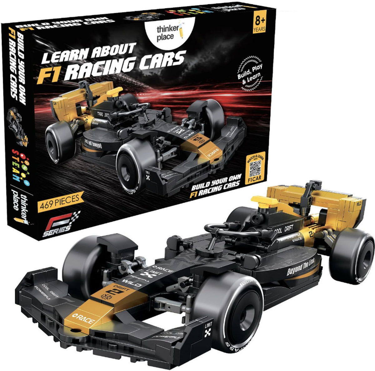 ThinkerPlace Speed F1 Building Set – 469 pcs, Yellow & Gold – view 1