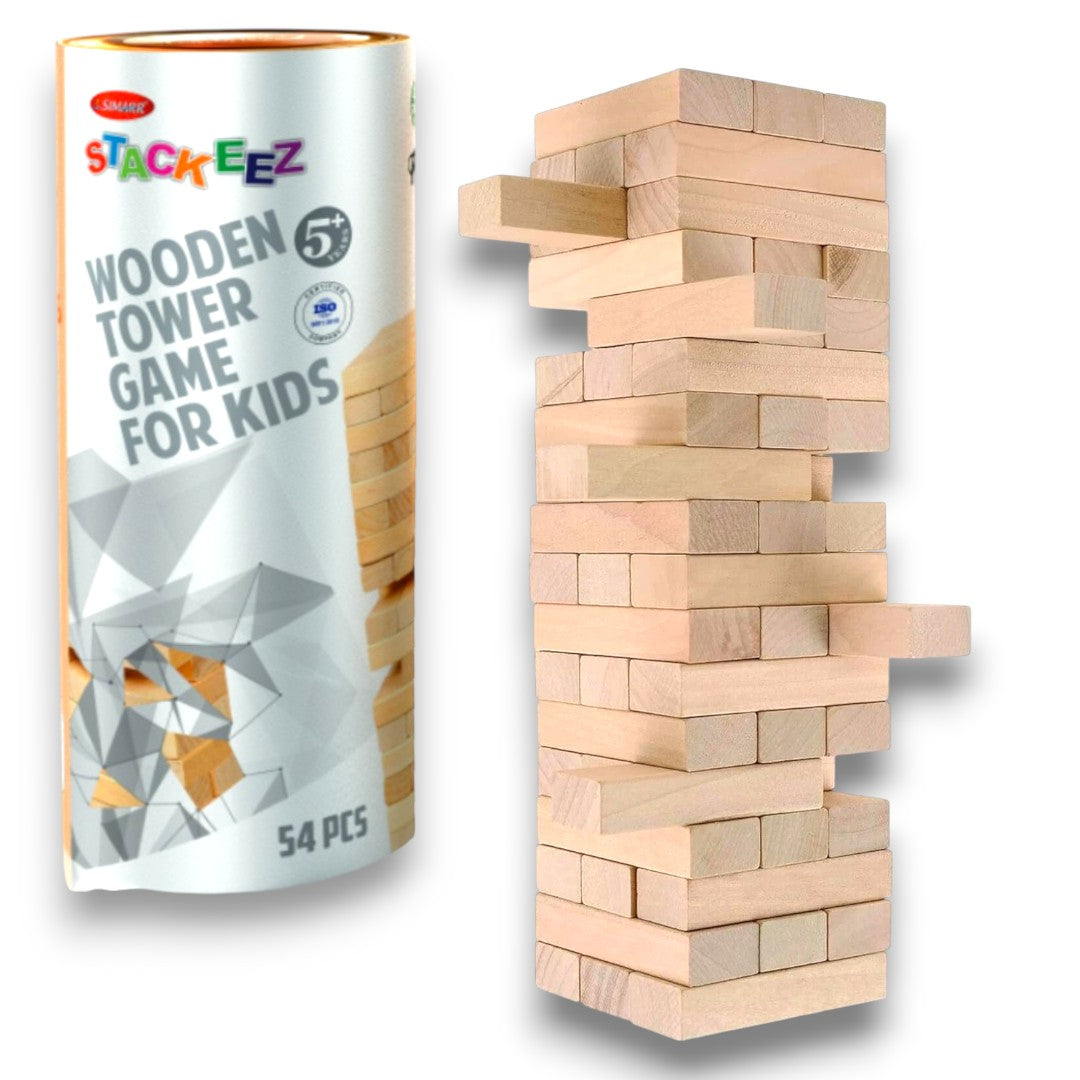 Simarr Stackeez Wooden Tower Game in Canister – 54 Pieces, Age 5+