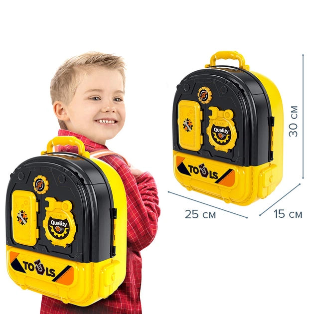3-in-1 Tool Workshop Backpack Playset 008-992 - closed backpack and size