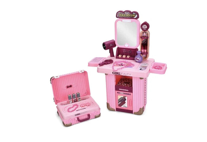 3-in-1 Beauty Salon Suitcase Playset 008-603A - vanity and open beauty case