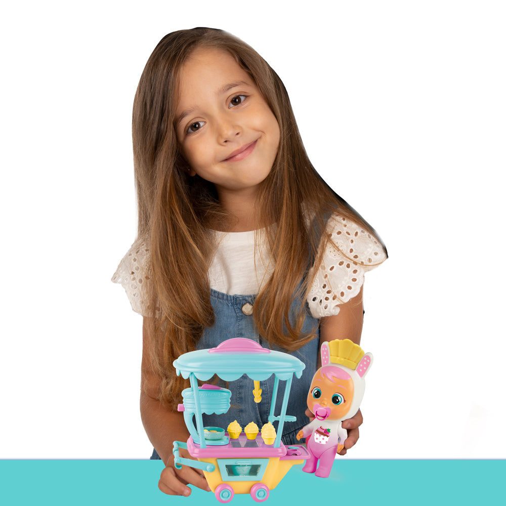 Cry Babies Magic Tears Coney's Bakery Cart 80867 - playset size shown with child