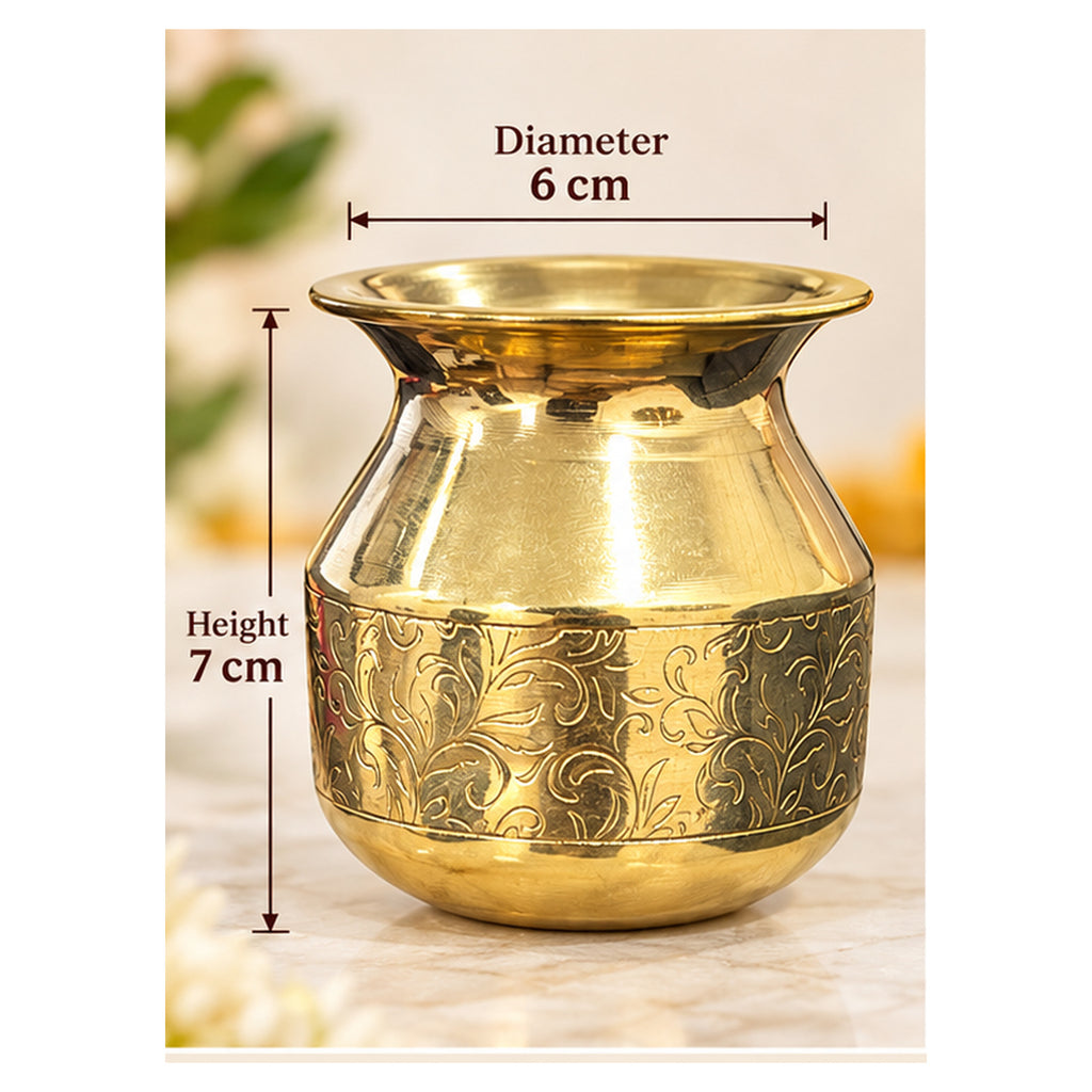 Golden engraved pooja lota with measurements