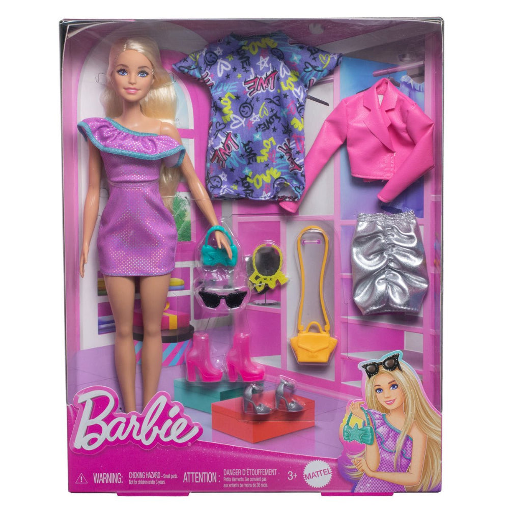 Barbie Party Fashion Doll with 3 Outfits & Accessories – retail packaging