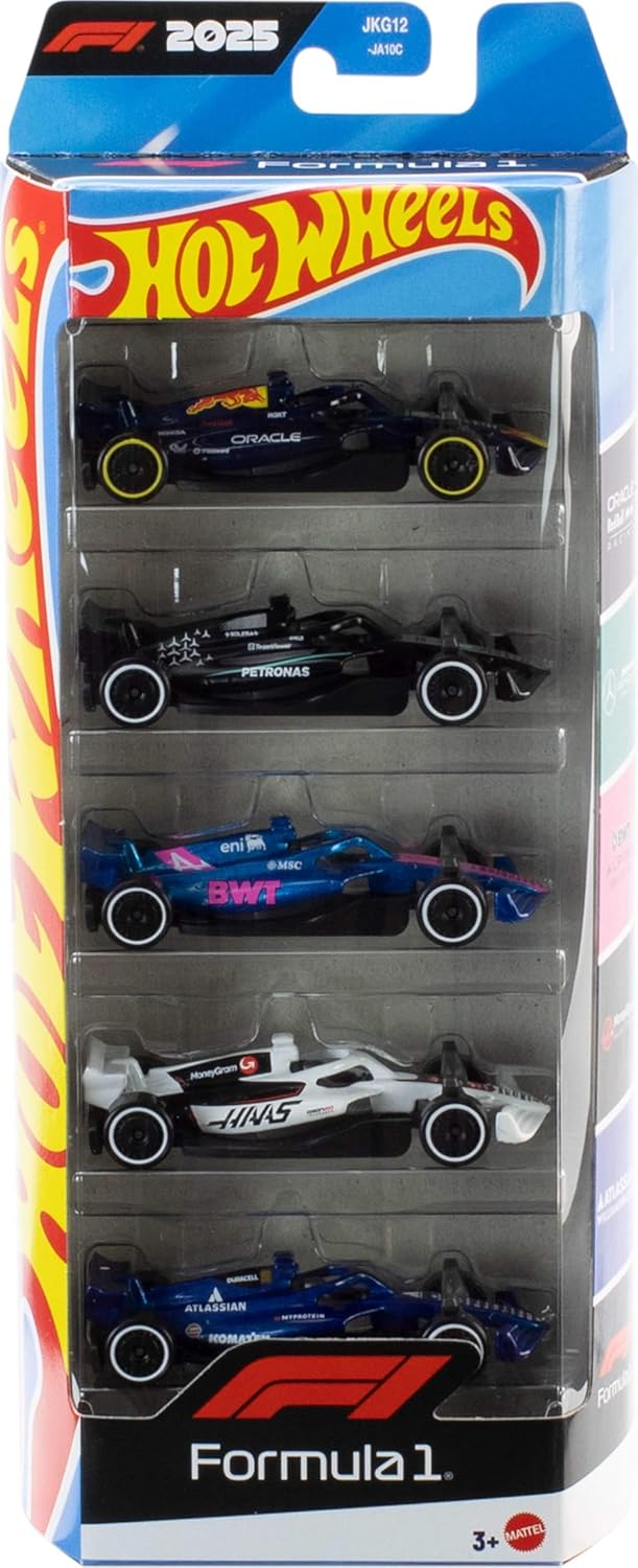 Hot Wheels Formula 1 5-Car Pack – 1:64 Scale – retail packaging