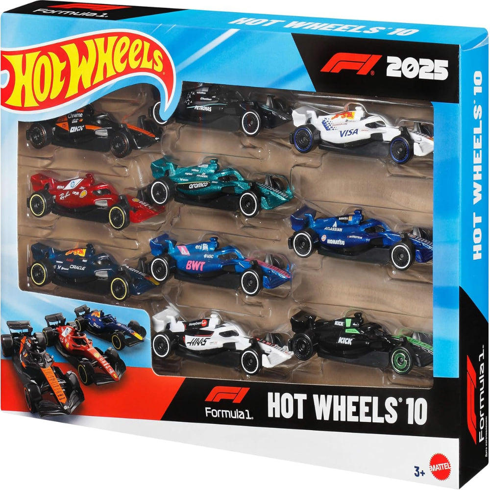 Hot Wheels Formula 1 10-Car Pack – 2025 Teams, 1:64 Scale – retail packaging