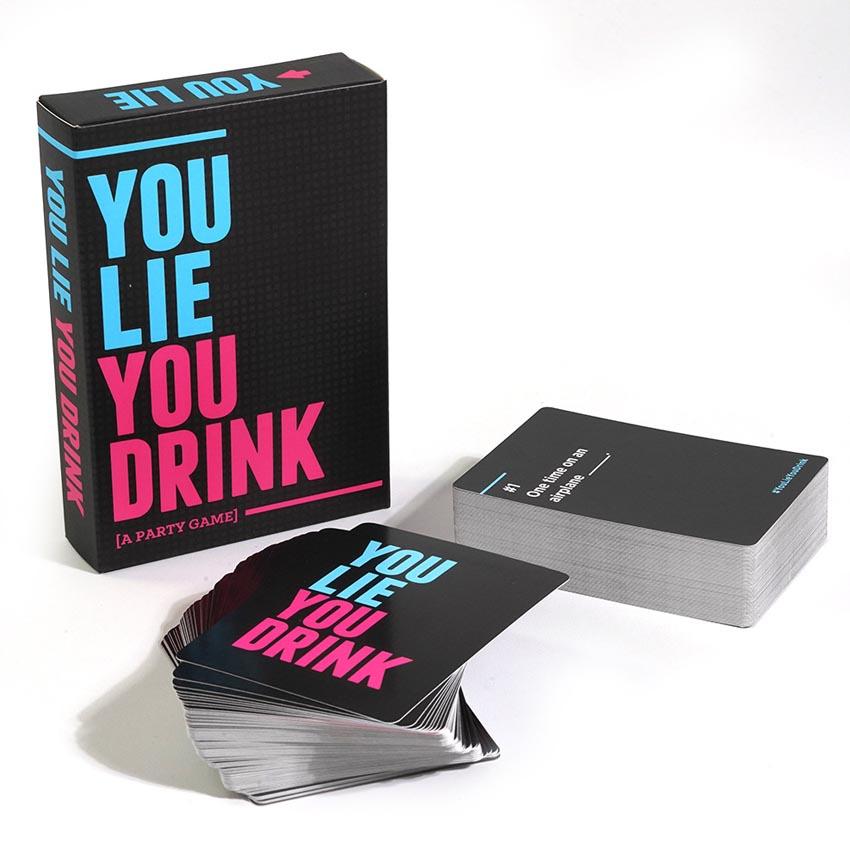 You Lie You Drink party card game - game box and prompt cards