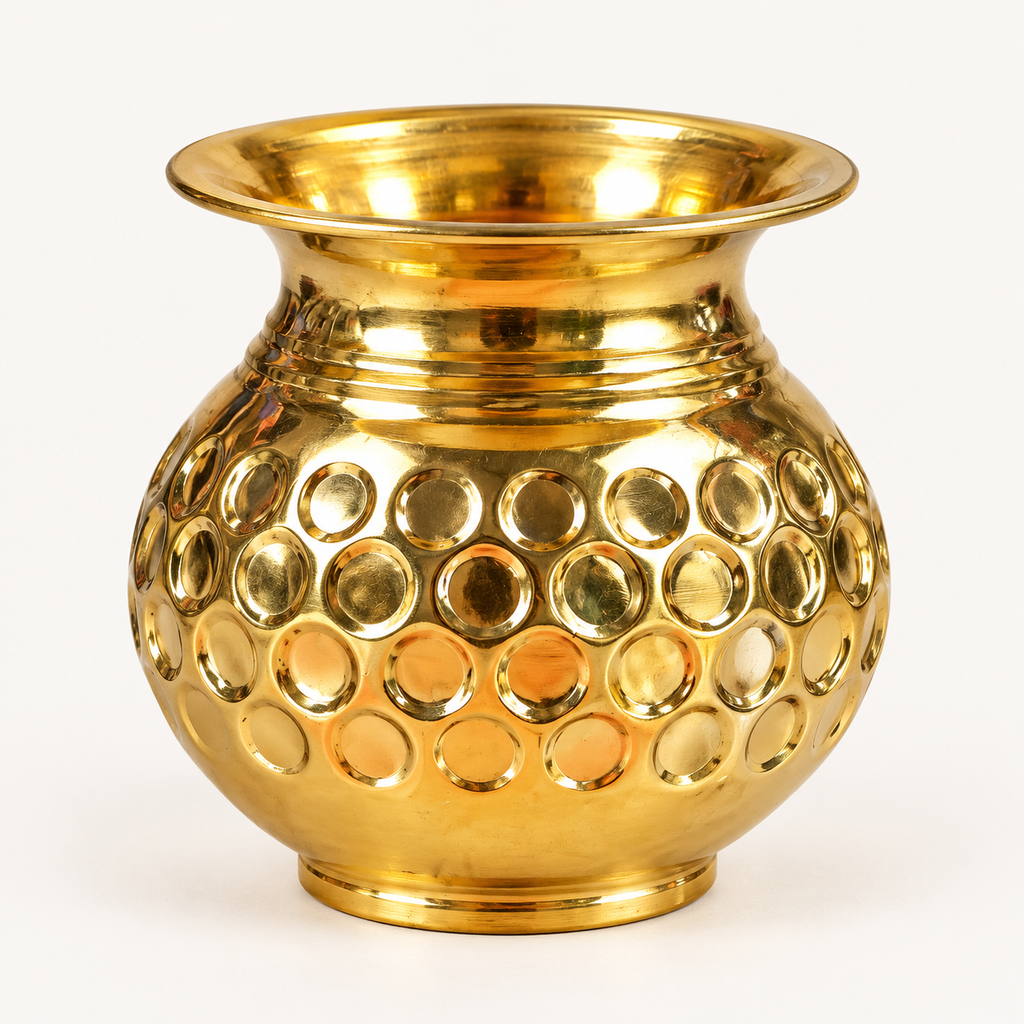 Circular-pattern gold-tone kalash — studio view (AI-styled)