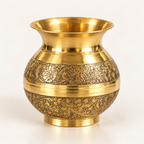 Floral engraved gold-tone kalash — studio view (AI-styled)
