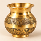 Floral engraved gold-tone kalash — detail view (AI-styled)