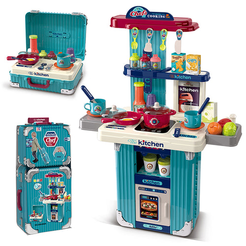 3-in-1 Blue Kitchen Suitcase Playset 008-606A - kitchen setup and carry cases