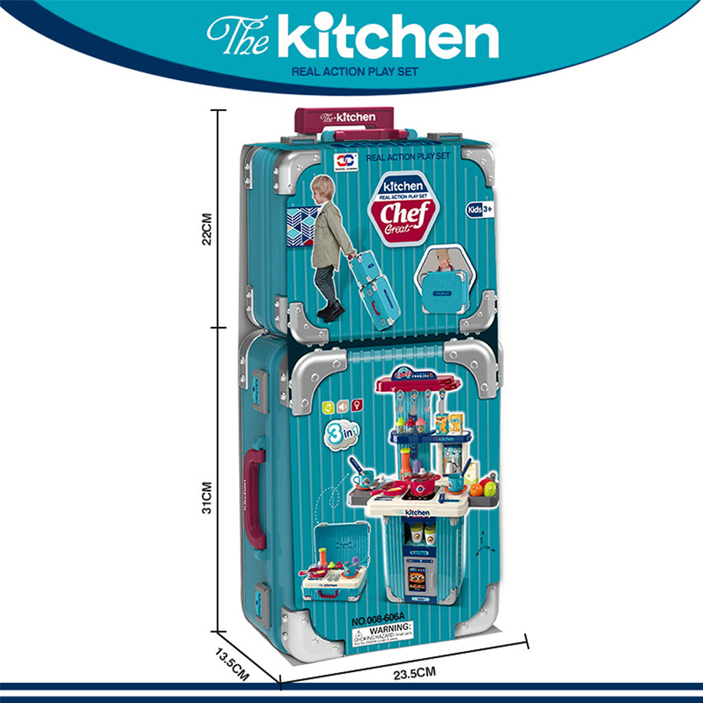 3-in-1 Blue Kitchen Suitcase Playset 008-606A - packed suitcase dimensions