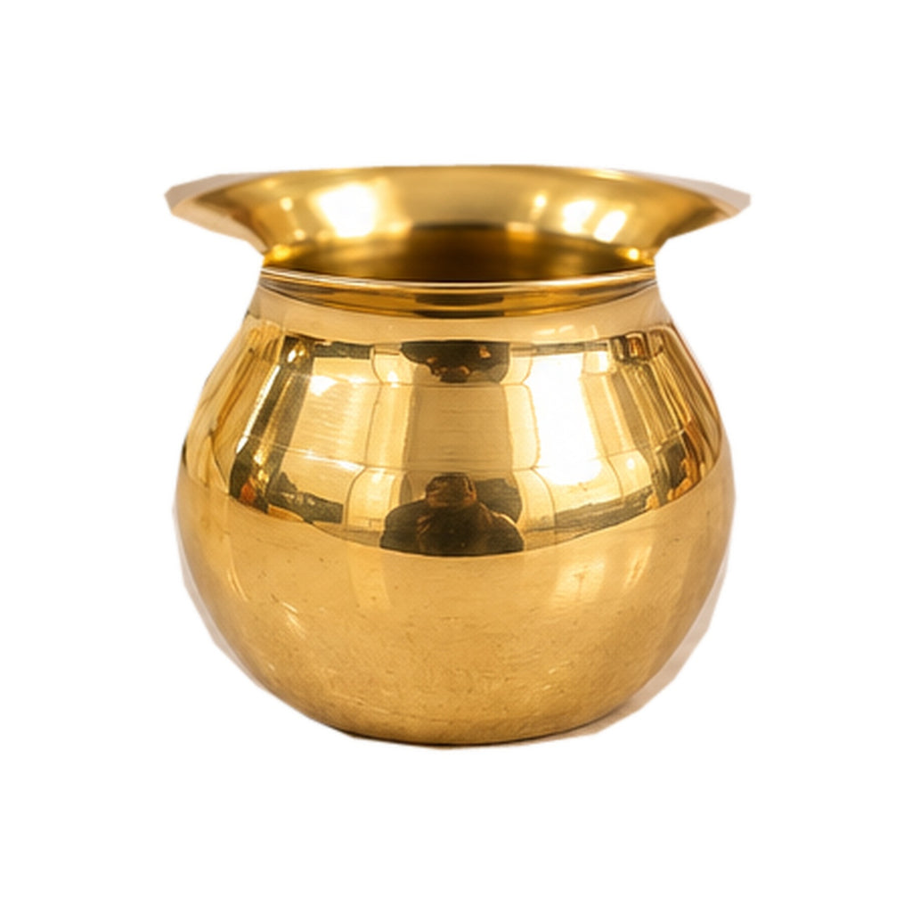 Mini Size 0 golden pooja lota on white background