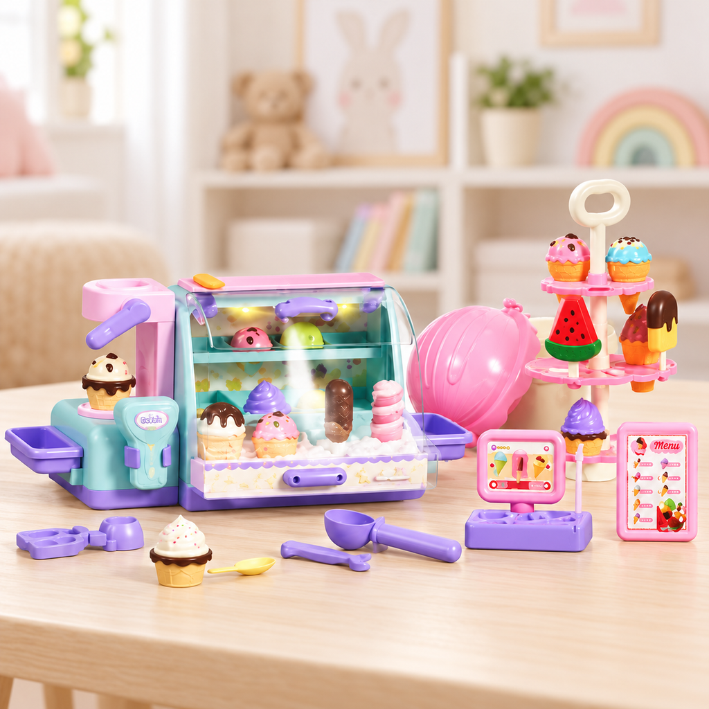 Ice Cream Shop Pretend Play Set – 53 Pieces — lifestyle display