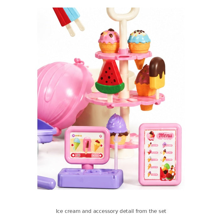 Ice Cream Shop Pretend Play Set – 53 Pieces — Ice cream and accessory detail from the set