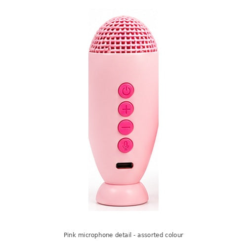 K11 Karaoke Speaker with 2 Microphones — Pink microphone detail - assorted colour