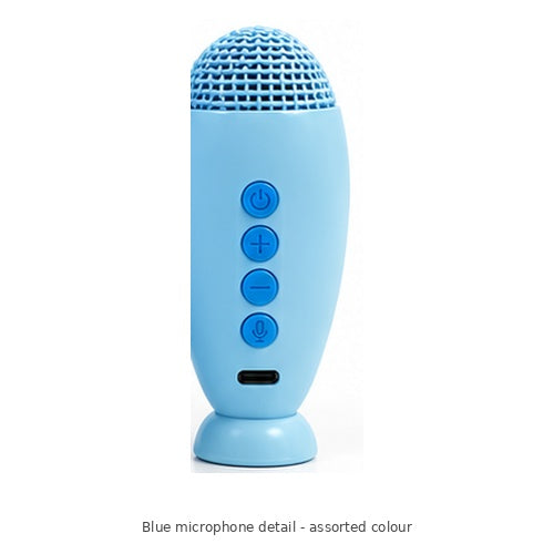 K11 Karaoke Speaker with 2 Microphones — Blue microphone detail - assorted colour