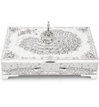 Peacock dry fruit box in silver-tone finish — supplied closed view