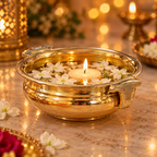 AI-styled plain gold-tone urli — Evening water, jasmine and candle