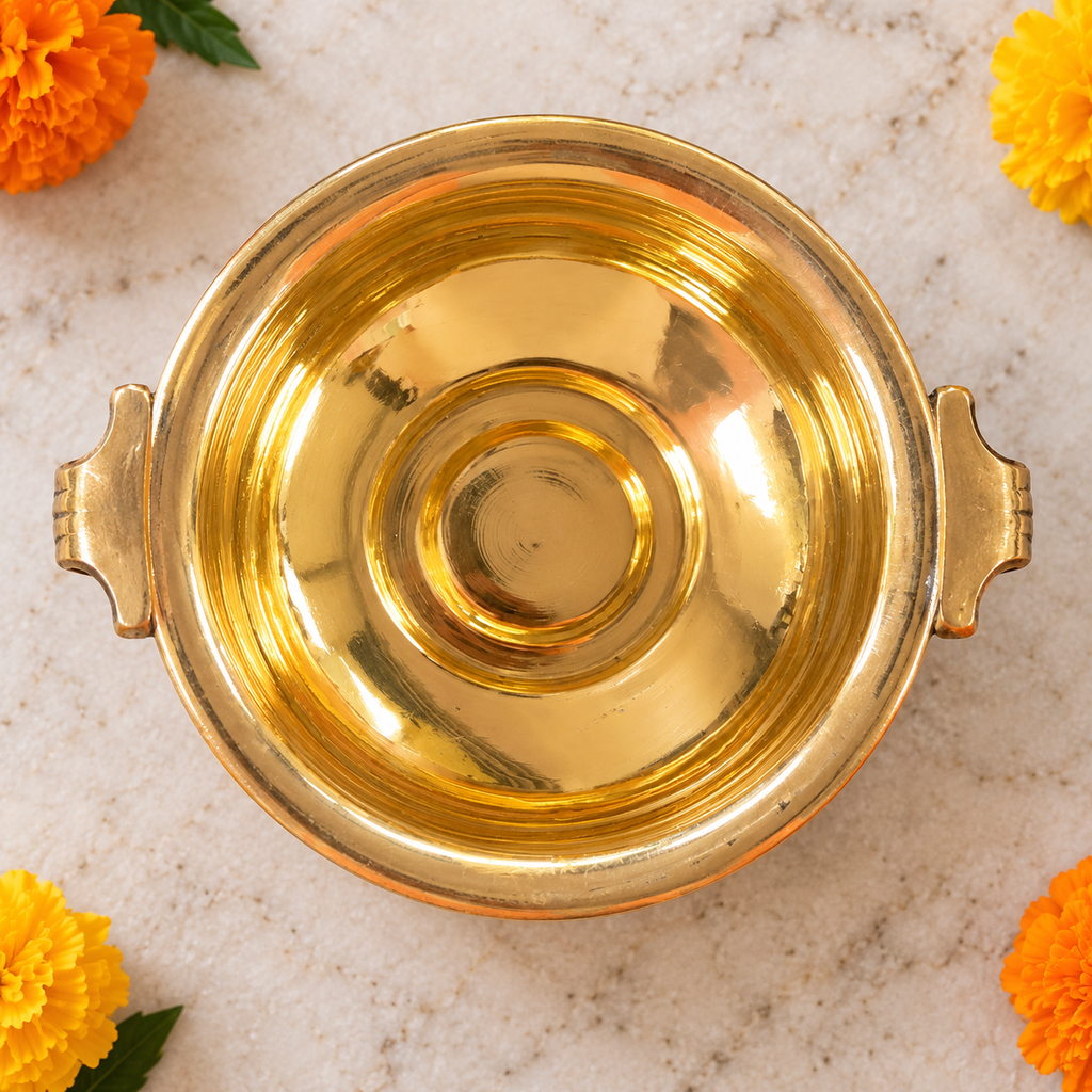 AI-styled plain gold-tone urli — Overhead view