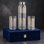AI-styled product photo 3: Silver-Tone Glass Bottle & 2 Tumblers Gift Set
