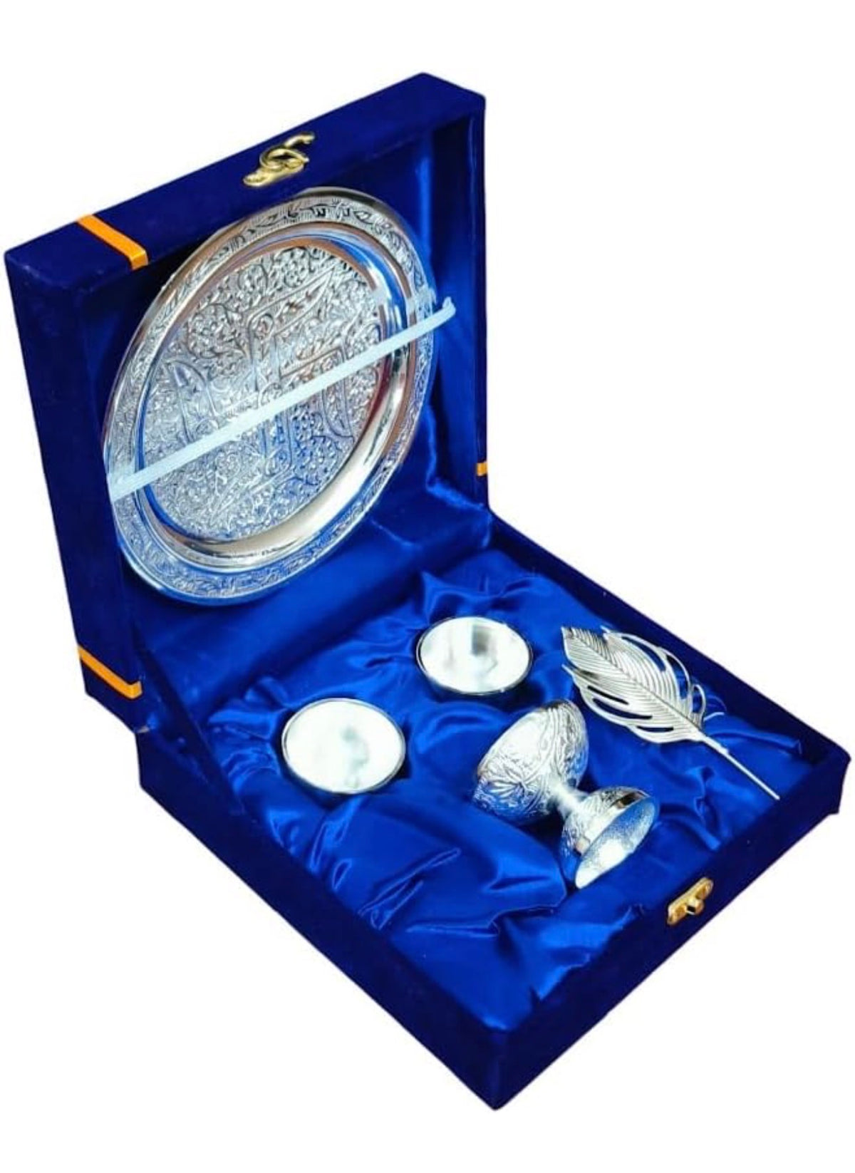 Original product reference: Embossed Silver-Tone Pooja Thali Gift Set – 5 Pieces