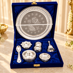 AI-styled product photo 2: Silver-Plated Pooja Thali Gift Set – 7 Pieces