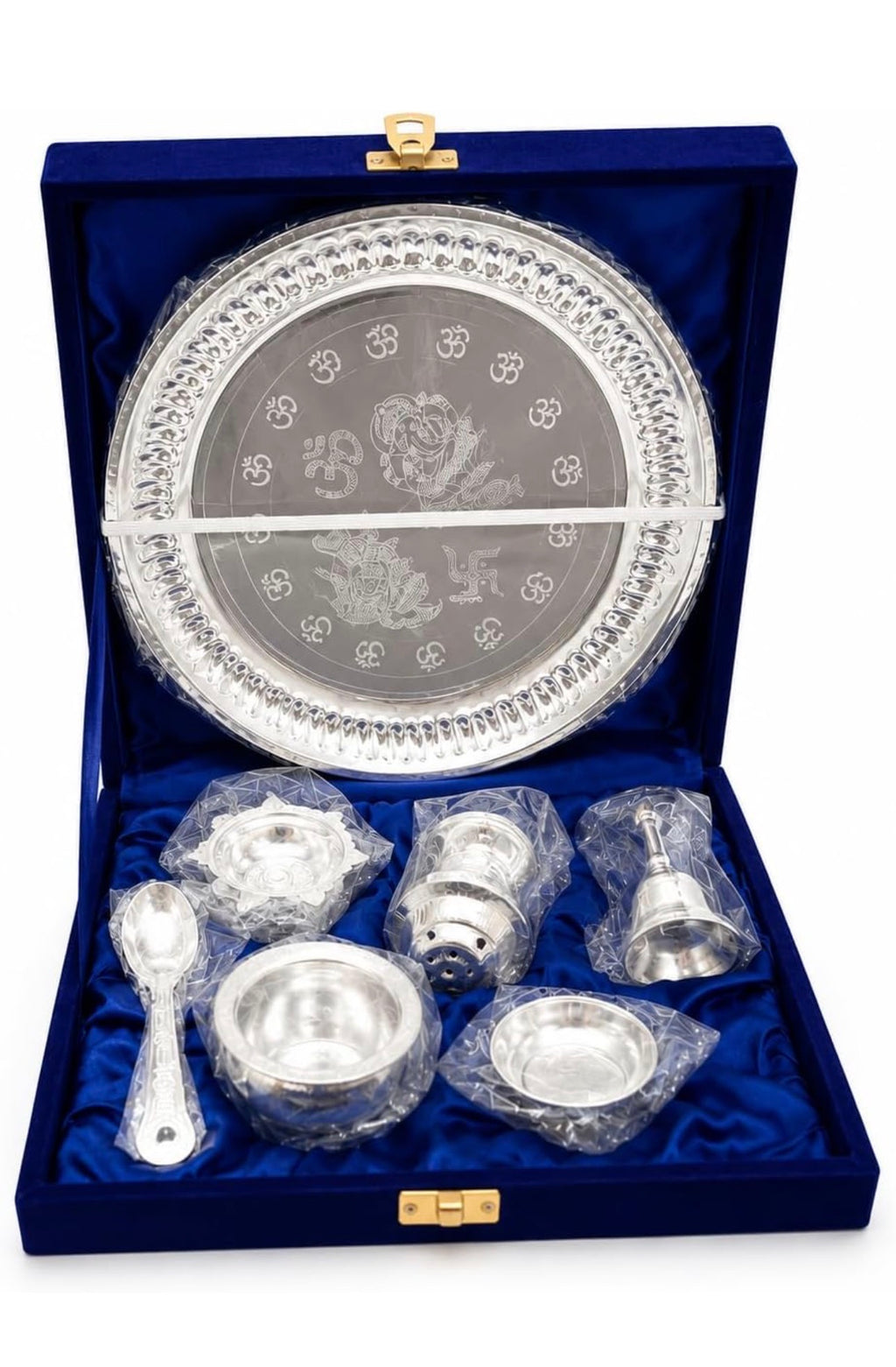 Silver-Plated Pooja Thali Gift Set | 7 Pieces | Woopito